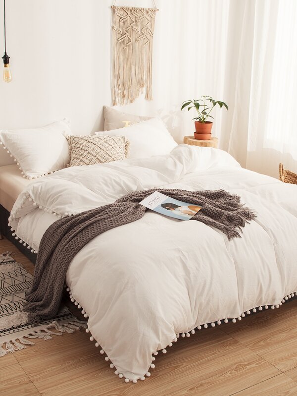 Pom Pom Solid Bedding Set Without Filler SHEIN USA