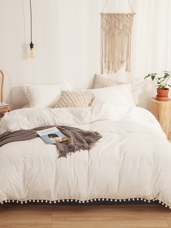 Pom Pom Solid Bedding Set Without Filler SHEIN USA
