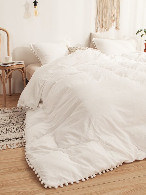 Pom Pom Solid Bedding Set Without Filler SHEIN USA