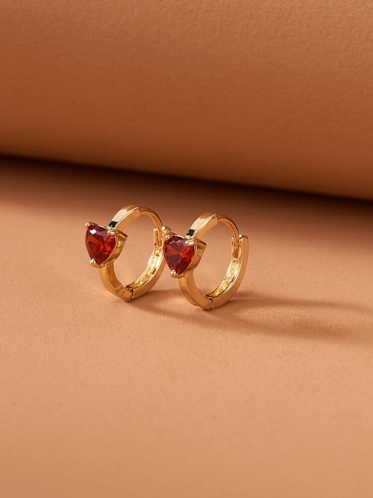 Rhinestone Heart Decor Hoop Earrings Valentines,Mom,Mother,Mother's Day,Gift