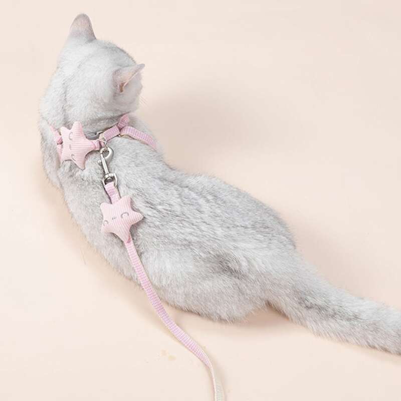 

1pc Striped Star Decor Cat Harness With 1pc Leash, Pink