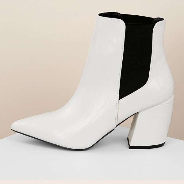 

Pointed Toe Chunky Heel Bootie, White