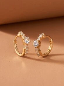 Rhinestone Decor Minimalism Hoop Earrings - Yellow Gold - View 1