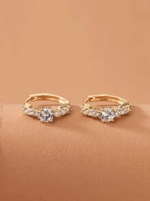 Rhinestone Decor Minimalism Hoop Earrings - Yellow Gold - View 2