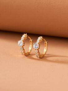Rhinestone Decor Minimalism Hoop Earrings - Yellow Gold - View 3
