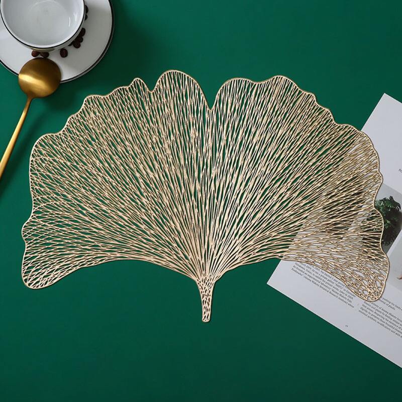 

1pc Hollow Leaf Design Placemat, Champagne