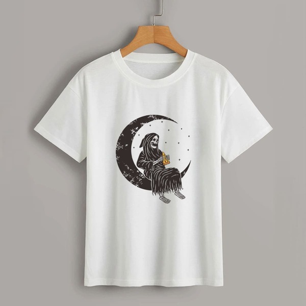 

Skull & Moon Graphic Tee, White