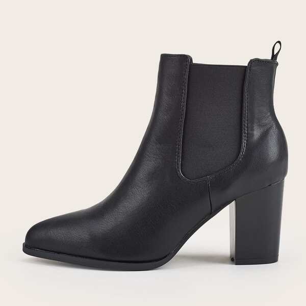 

Point Toe Chunky Heeled Chelsea Boots, Black