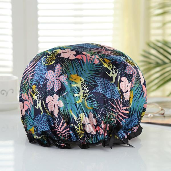 

1pc Plant Print Shower Cap, Multicolor