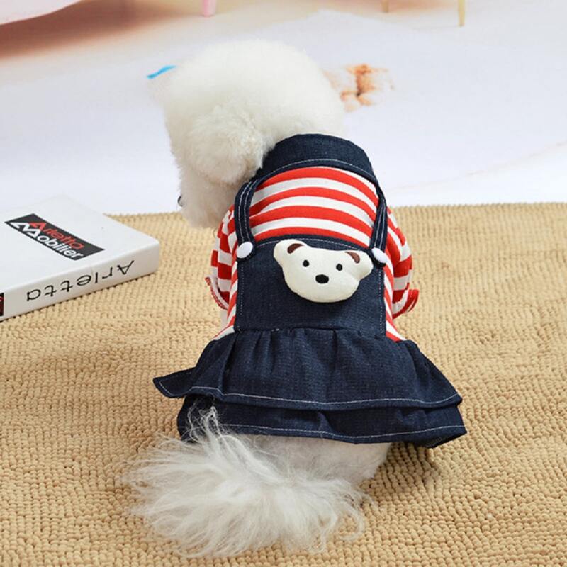 

1pc Bear Doll Decor Dog Striped Suspender Dress, Multicolor