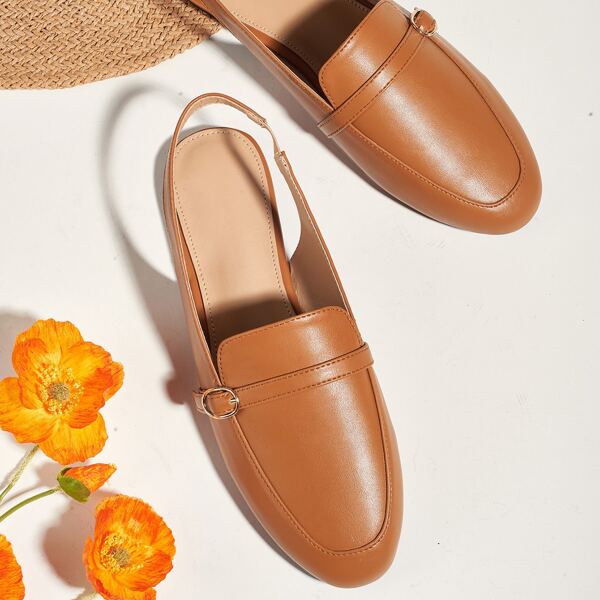 

Buckle Decor Slingback Loafers, Brown