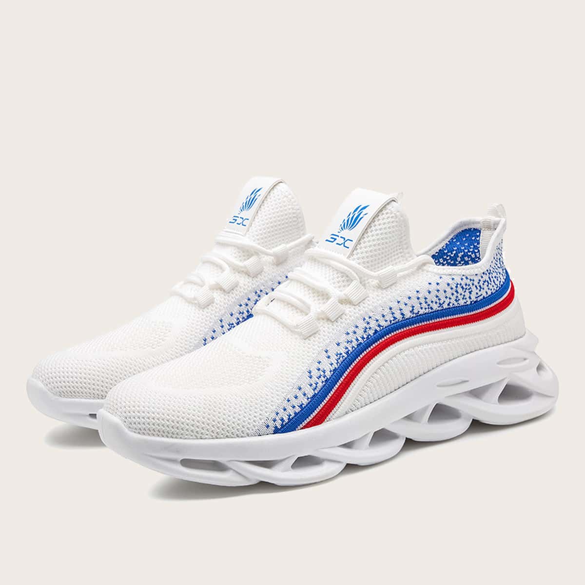 

Guys Lace-up Decor Knit Sneakers, Blue and white