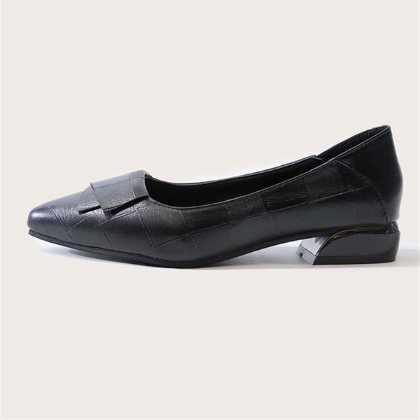 

Point Toe Block Heeled Flats, Black
