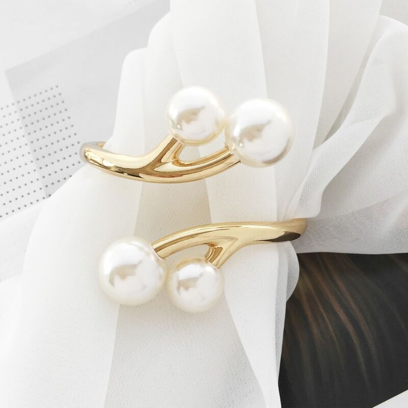 

Faux Pearl Decor Cuff Bracelet, Gold