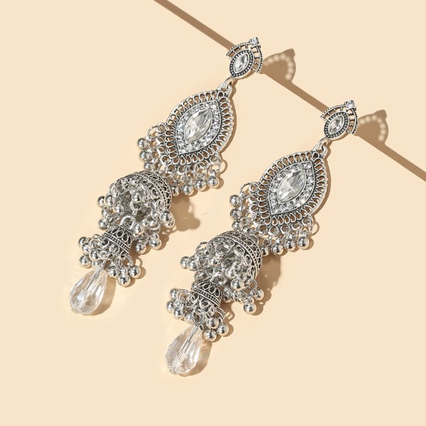 

Jhumka Bell Tassel Drop Earrings, Antique silver