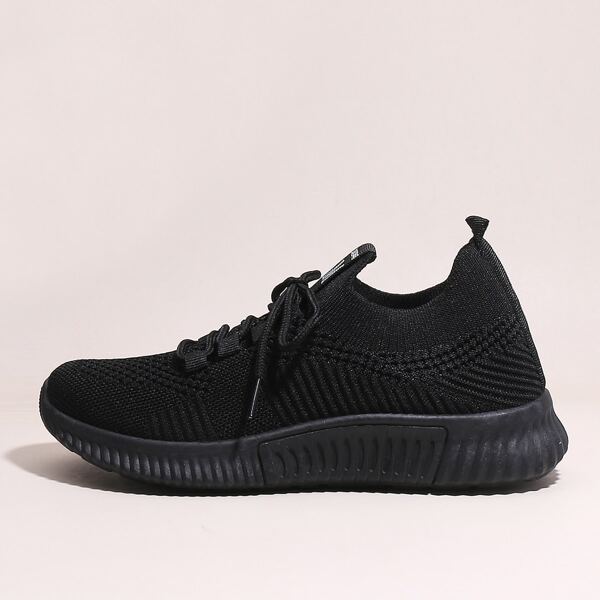 

Lace-up Decor Low Top Knit Sneakers, Black