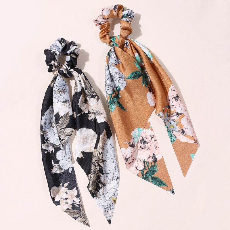 

2pcs Floral Scrunchie Scarf, Multicolor