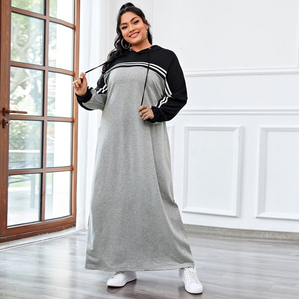 

Plus Colorblock Striped Hooded Sweatshirt Dress, Multicolor