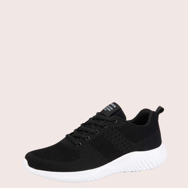 

Men Lace-up Front Knit Sneakers, Black