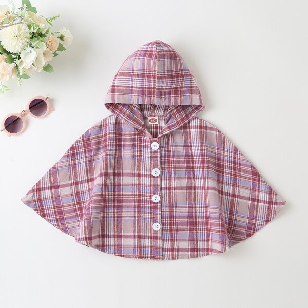 

Baby Girl Tartan Print Button Through Hooded Cape, Multicolor