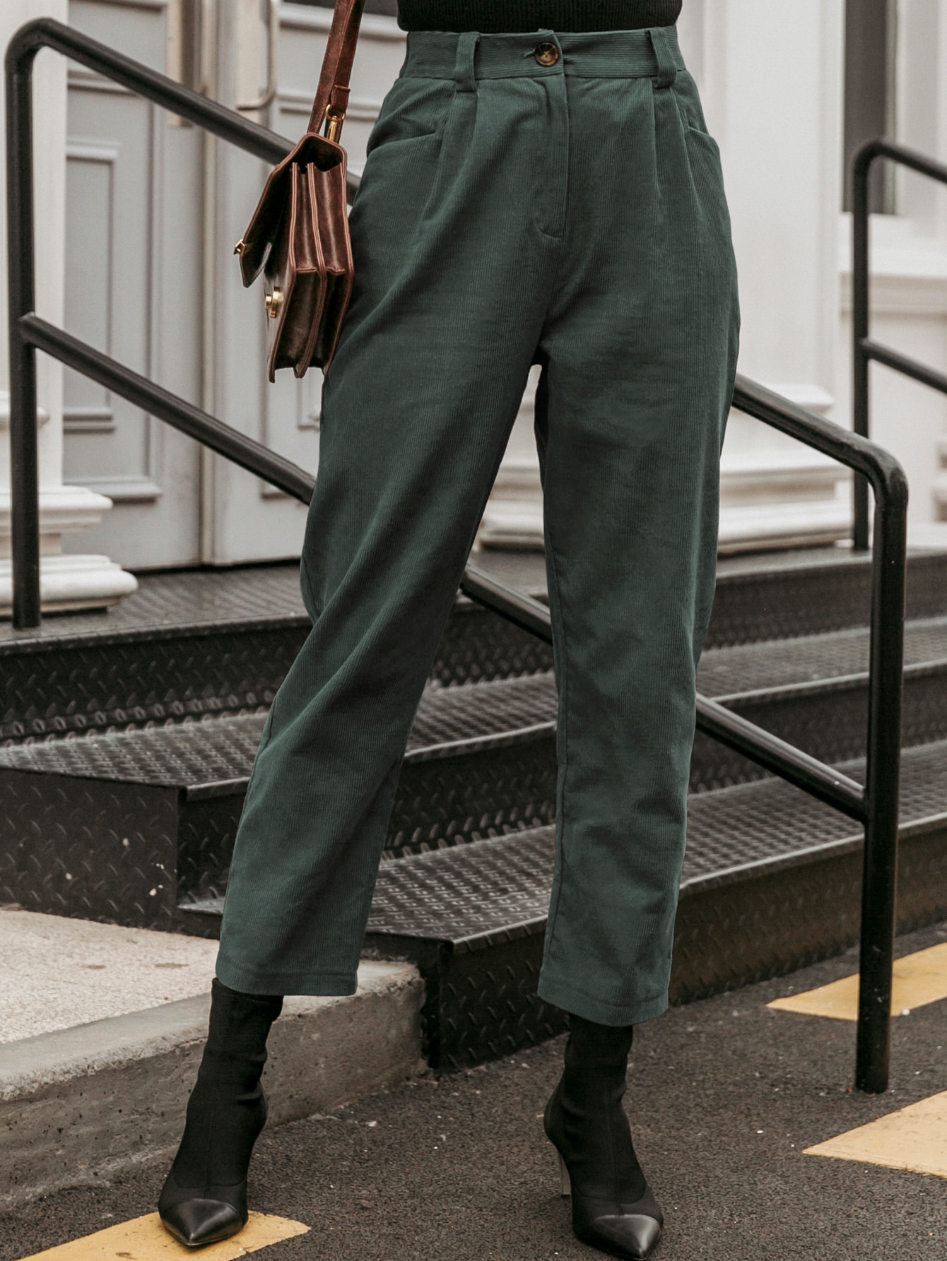 High Waist Cord Tapered Pants thumbnail