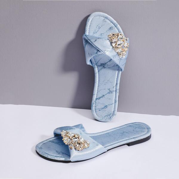 

Gemstone Decor Slide Sandals, Baby blue