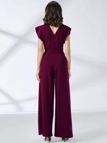 MIUSOL Jumpsuit de pierna ancha ribete con fruncido con cinturón