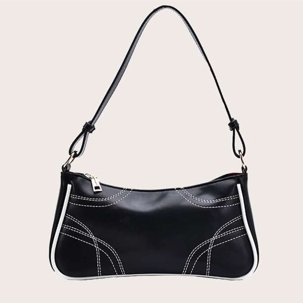 

Stitch Detail Baguette Bag, Black