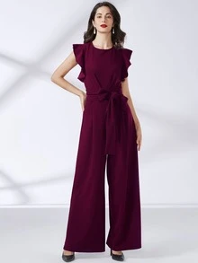 MIUSOL Jumpsuit de pierna ancha ribete con fruncido con cinturón