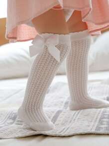 Toddler Girls Bow Decor Knee Socks - White - View 3