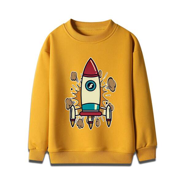 

Boys Rocket Print Regular Sleeve Sweatshirt, Mustard yellow