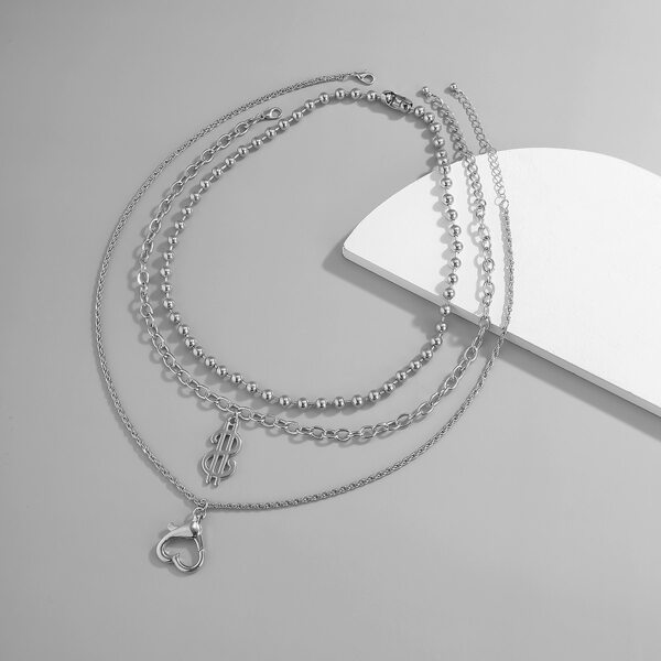 

3pcs Men Dollar Charm Necklace, Silver