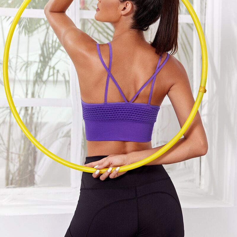 

Strappy Back Crop Padded Sports Bra, Violet purple