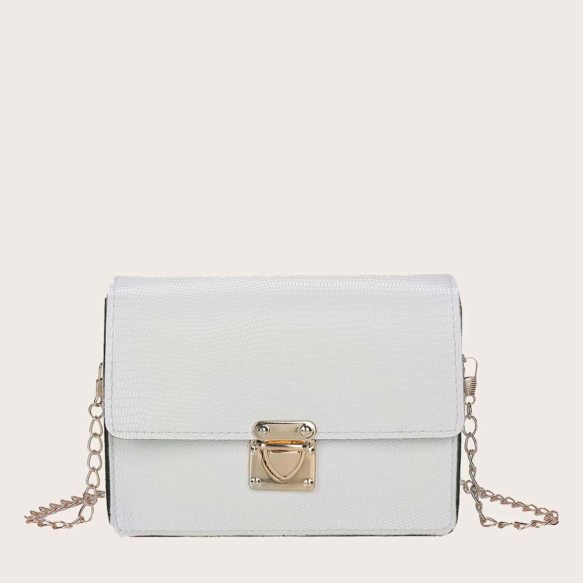 

Lizard Embossed Push Lock Crossbody Bag, White