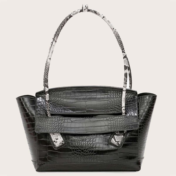 

Croc Embossed Tote Bag, Black