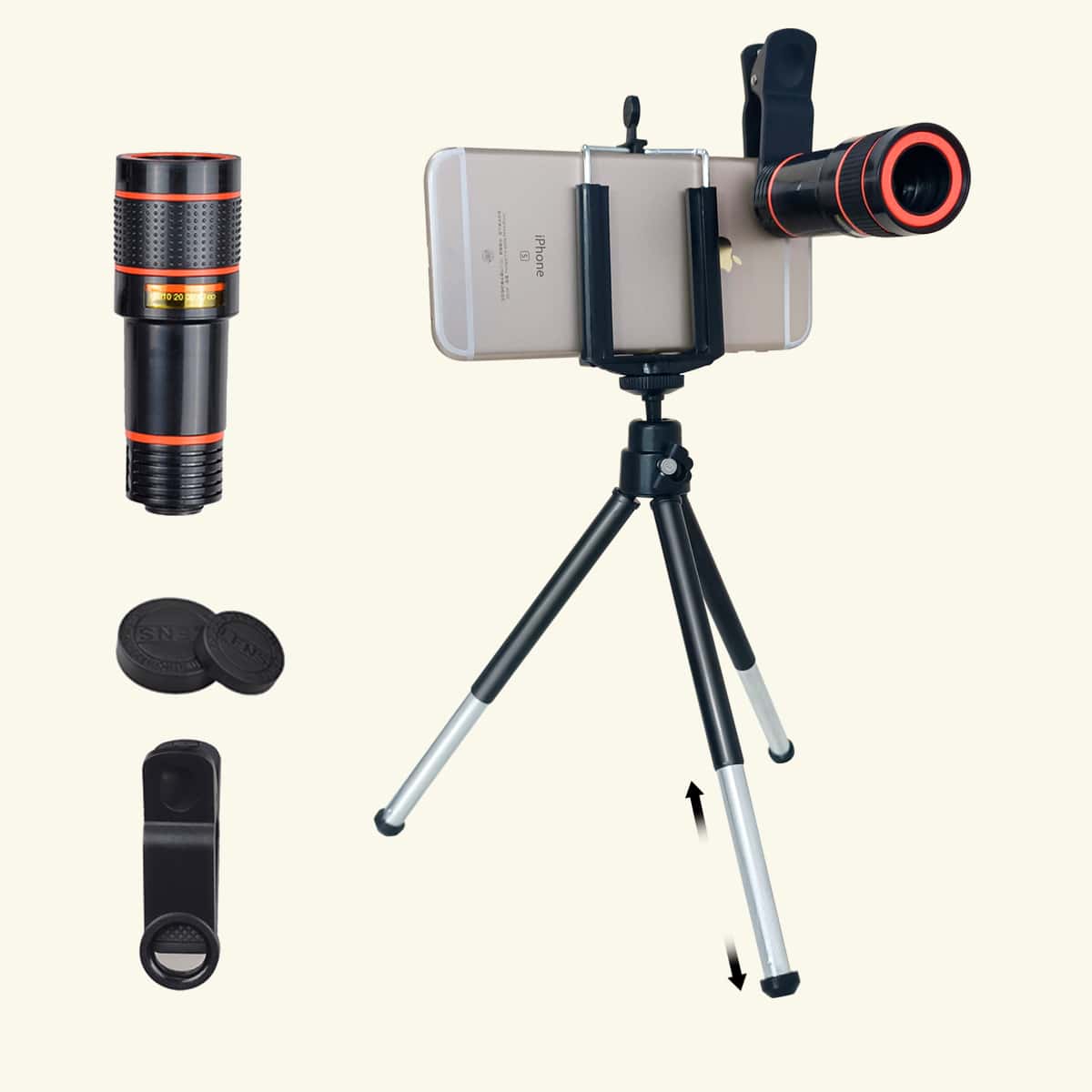 

1set Mobile Phone Holder & 12x Zoom Macro iPhone Lens Kit, Black