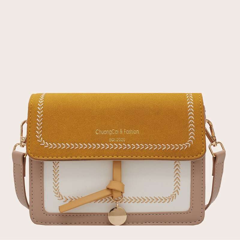 

Stitch Trim Colorblock Crossbody Bag, Yellow