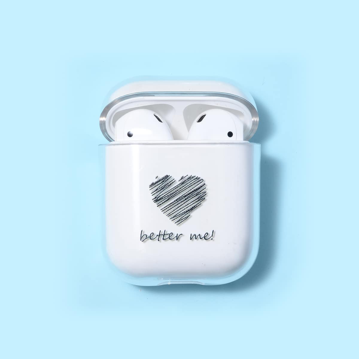 

1pc Heart Print AirPods Case, Clear