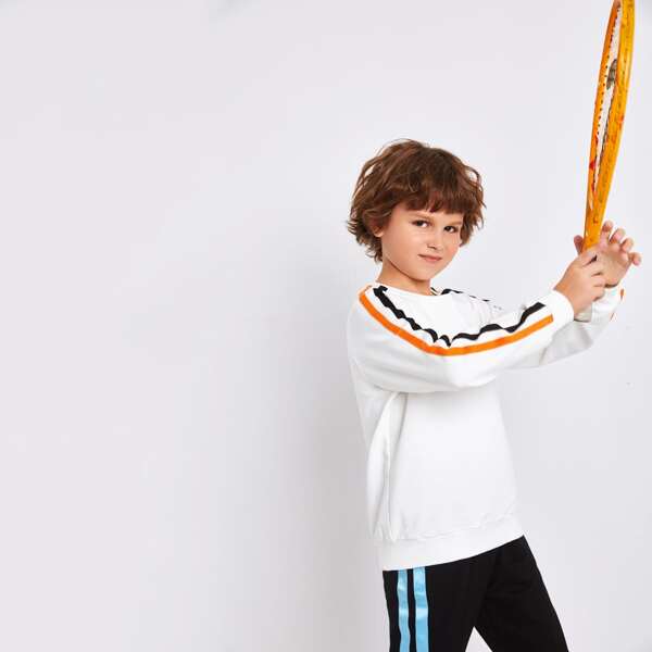 

Boys Striped Side Raglan Sleeve Pullover, White