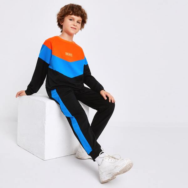 

Boys Letter Graphic Colorblock Pullover & Joggers Set, Multicolor