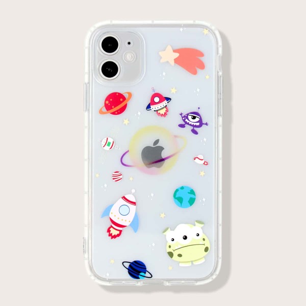 

1шт чехол для iPhone с мультипликационным принтом, Прозрачный