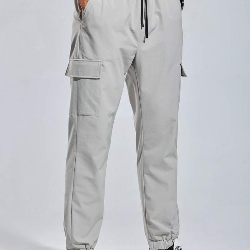 

Guys Letter Graphic Drawstring Sports Pants, Light grey