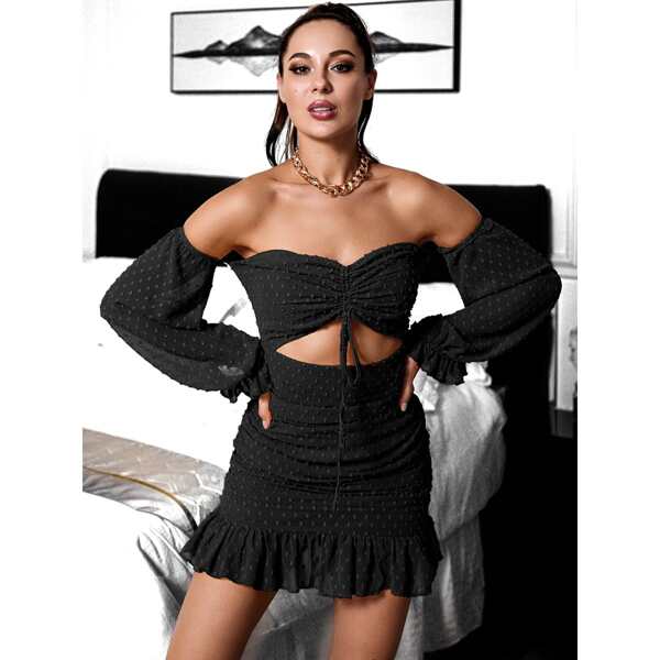 

HouseOfChic Платье на кулиске с открытыми плечами, Чёрный