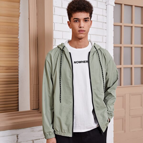 

Men Zip Up Hooded Jacket, Mint green