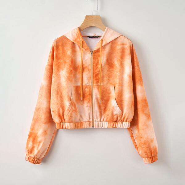 

Tie Dye Zip Up Hooded Sweatshirt, Orange