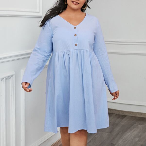 

Plus Buttoned Front Smock Dress, Pastel baby blue