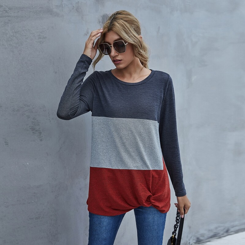 

Cut And Sew Twist Front Tee, Multicolor