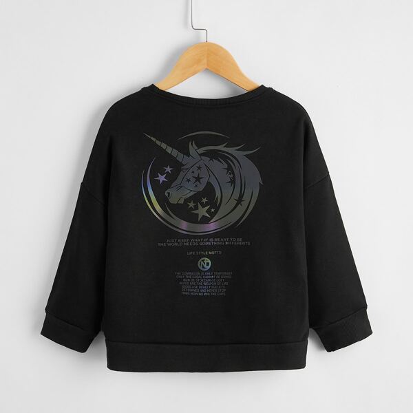 

Toddler Boys Cartoon Unicorn & Slogan Graphic Sweatshirt, Black