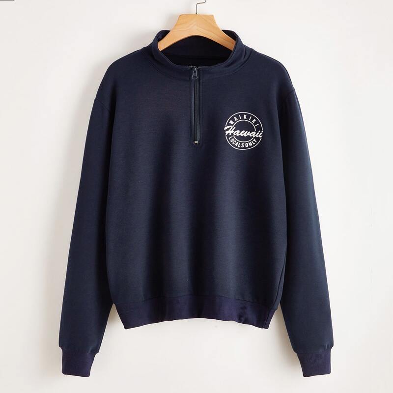 

Letter Graphic Half Zip Sweatshirt, Navy blue