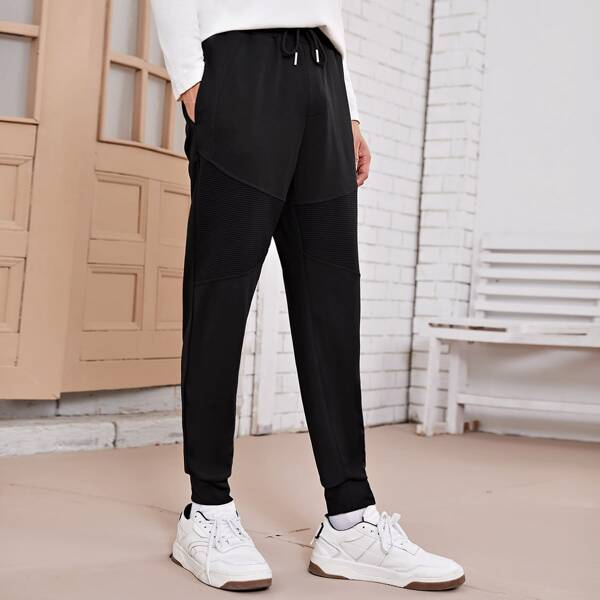 

Men Drawstring Waist Solid Sweatpants, Black